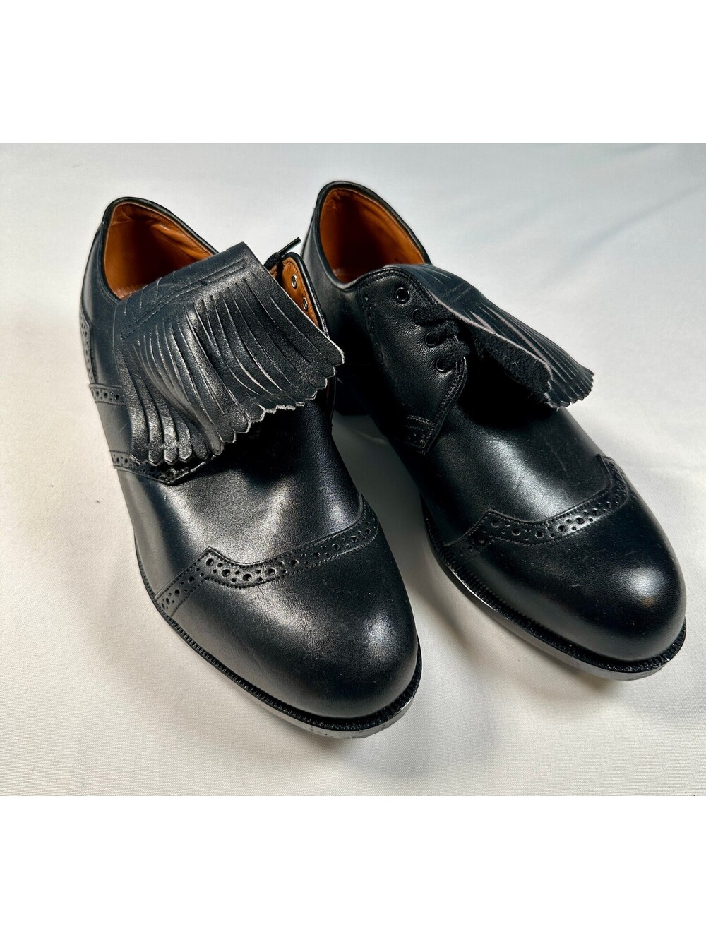 Vtg Dunlop Goldline Black Leather Wingtip Spiked Golf Shoes 11.5 E Made England
